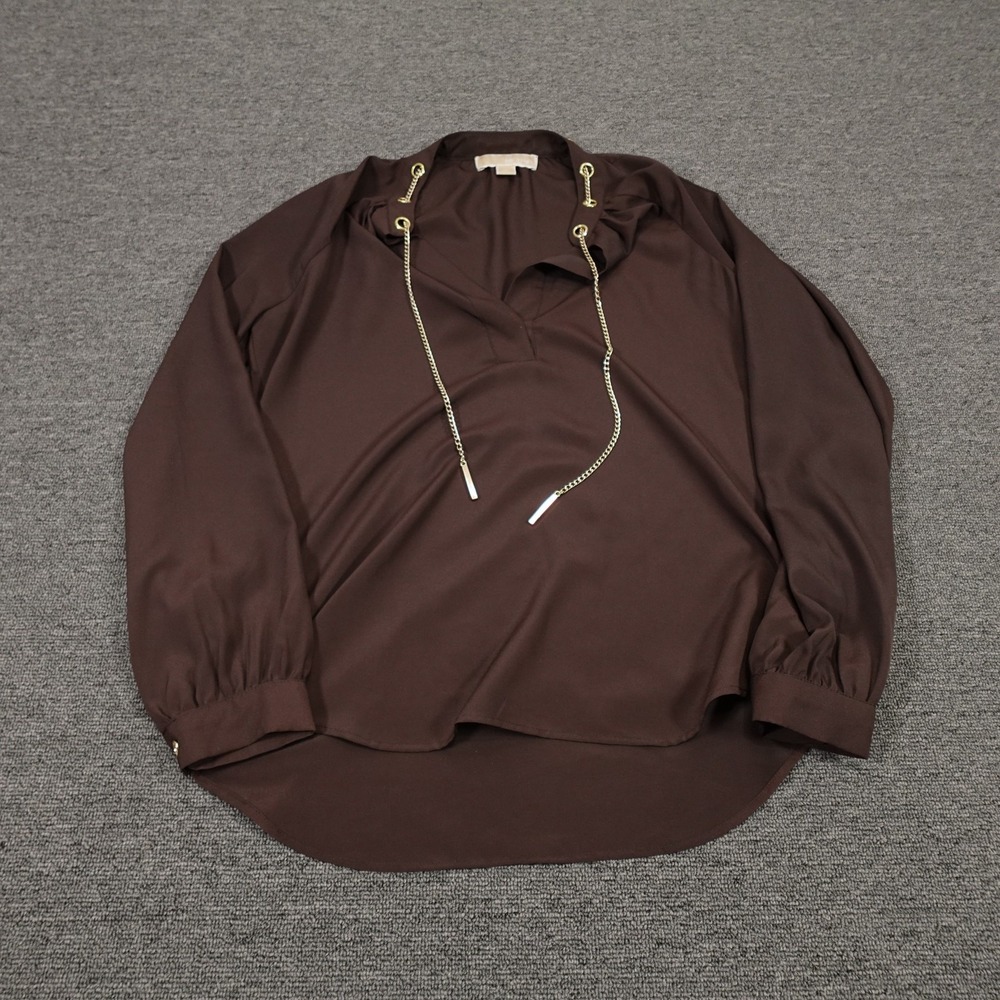 MICHAEL Michael Kors Blouse Womens Small Brown Chain Detail V Neck‎ Tunic Top